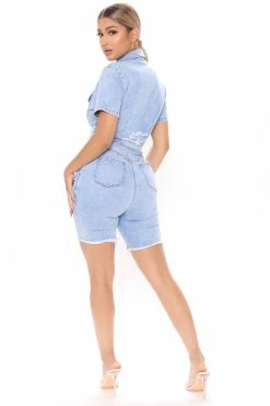 Fashion Nova Rompers Dani Denim Romper - Light Wash