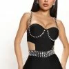 Fashion Nova Keep Shinning Embellished Romper - Black Rompers