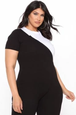 Fashion Nova Built In Comfort Color Block Jumpsuit - Black/White Jumpsuits