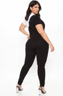 Fashion Nova Built In Comfort Color Block Jumpsuit - Black/White Jumpsuits