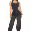 Fashion Nova Square Up Denim Jumpsuit - Black