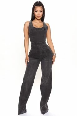 Fashion Nova Square Up Denim Jumpsuit - Black