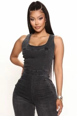 Fashion Nova Square Up Denim Jumpsuit - Black