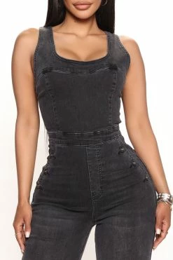 Fashion Nova Square Up Denim Jumpsuit - Black