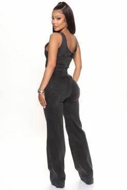 Fashion Nova Square Up Denim Jumpsuit - Black