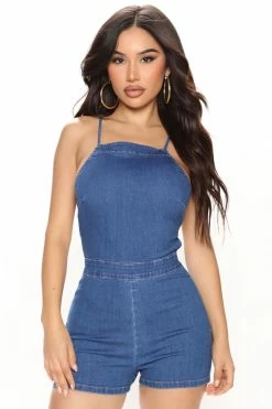 Fashion Nova Rompers Crossing Paths Denim Romper - Medium Wash