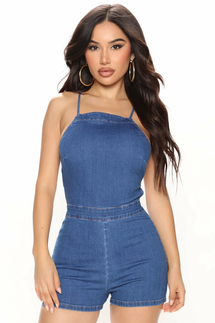 Fashion Nova Rompers Crossing Paths Denim Romper - Medium Wash