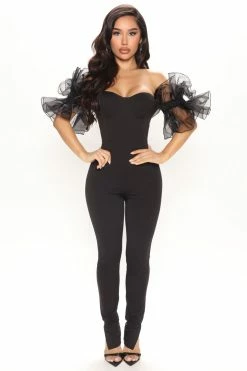Fashion Nova Olivia Organza Jumpsuit - Black Jumpsuits