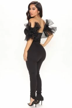 Fashion Nova Olivia Organza Jumpsuit - Black Jumpsuits