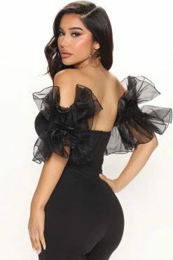 Fashion Nova Olivia Organza Jumpsuit - Black Jumpsuits