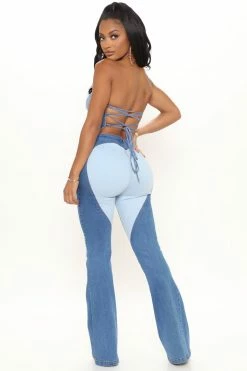 Fashion Nova Wide Leg Jumpsuits Denim Sweetheart Jumpsuit - Medium Wash
