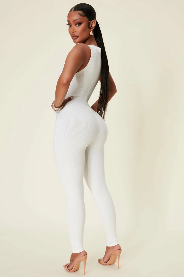Fashion Nova Serafina Snatched Jumpsuit - Off White