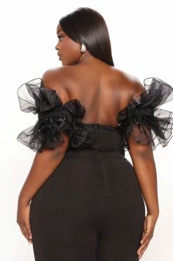 Fashion Nova Olivia Organza Jumpsuit - Black Jumpsuits