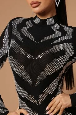 Fashion Nova Jumpsuits Gia Embellished Mesh Jumpsuit - Black/combo