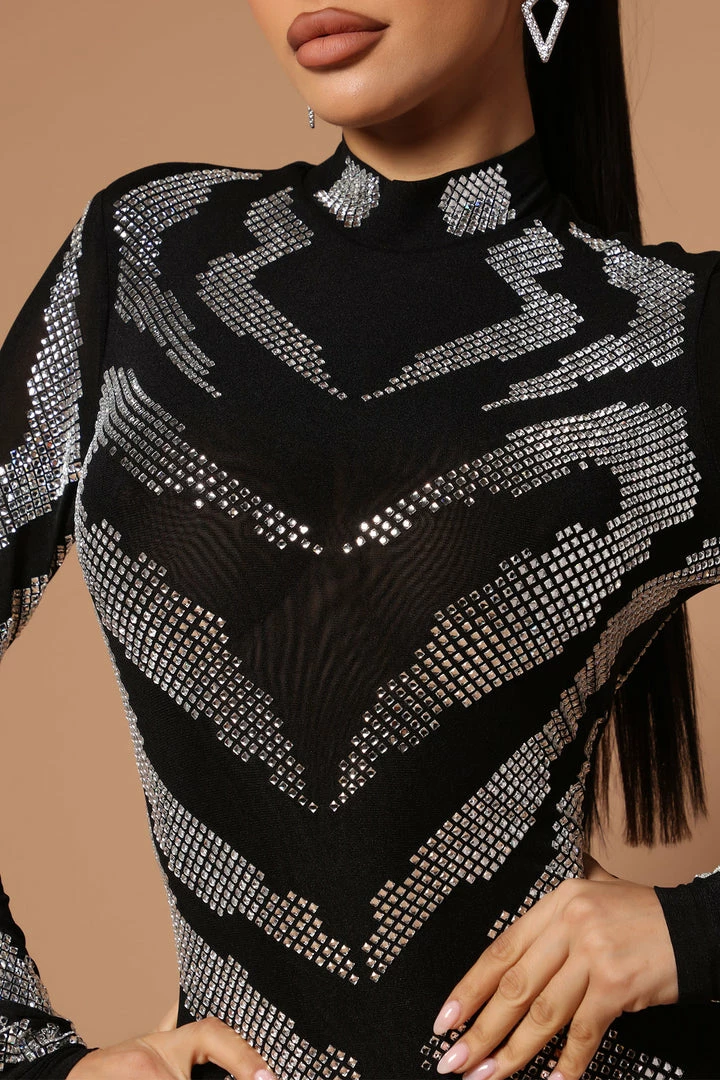 Fashion Nova Jumpsuits Gia Embellished Mesh Jumpsuit - Black/combo