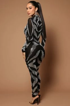 Fashion Nova Jumpsuits Gia Embellished Mesh Jumpsuit - Black/combo