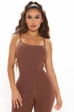 Fashion Nova Nova Season Flare Leg Jumpsuit - Chocolate