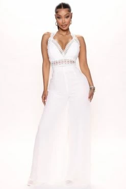 Fashion Nova Celeste Chiffon Jumpsuit - White