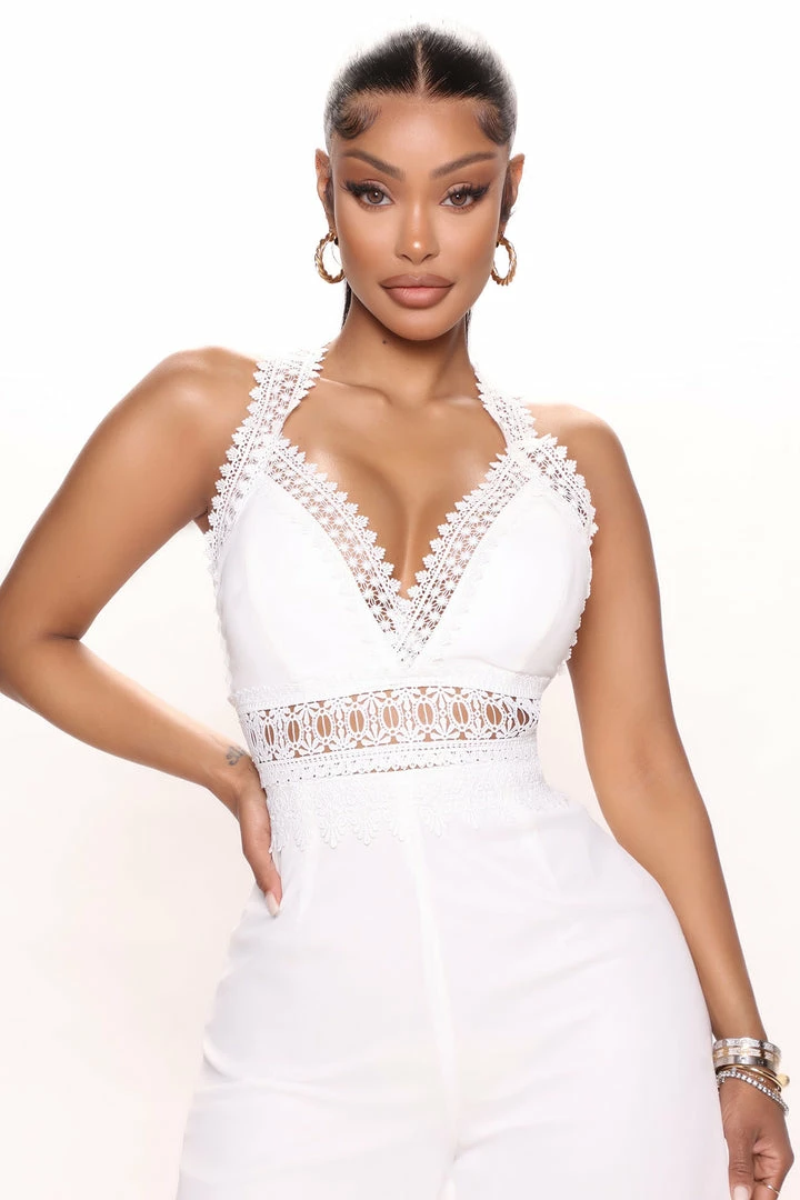Fashion Nova Celeste Chiffon Jumpsuit - White