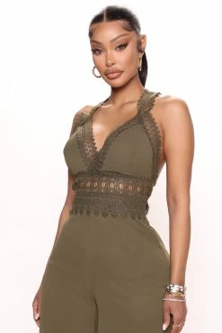 Fashion Nova Wide Leg Jumpsuits Celeste Chiffon Jumpsuit - Olive