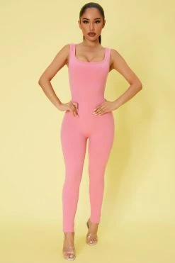Fashion Nova Jumpsuits Maeve Scoop Neck Snatched Jumpsuit - Pink