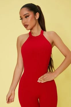 Fashion Nova Jumpsuits Hunter Snatched Jumpsuit - Red