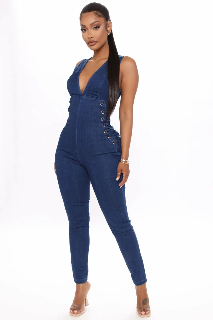 Fashion Nova Daily Dose Of Denim Jumpsuit - Dark Wash Jumpsuits