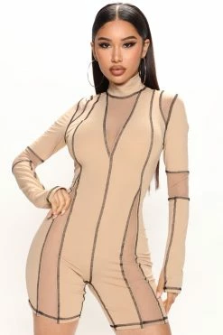 Fashion Nova Rompers End Game Romper - Taupe/combo
