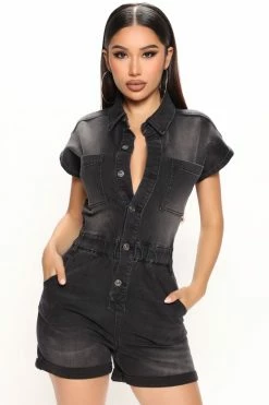 Fashion Nova Days In Denim Romper - Black
