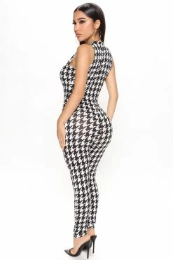 Fashion Nova Jumpsuits Hadley Houndstooth Jumpsuit - Black/White