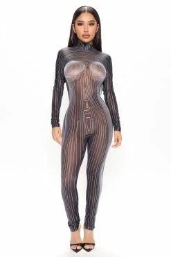 Fashion Nova Centerpiece Mesh Jumpsuit - Black/combo