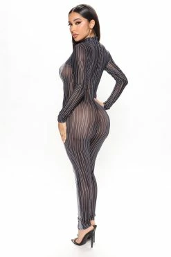 Fashion Nova Centerpiece Mesh Jumpsuit - Black/combo
