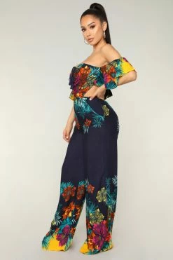 Fashion Nova Mia Tropical Jumpsuit - Navy