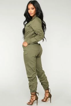 Fashion Nova Jumpsuits Aviator Babe Jumpsuit - Olive