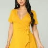 Fashion Nova Rompers Rhonda Wrap Romper - Mustard