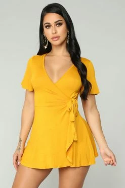 Fashion Nova Rompers Rhonda Wrap Romper - Mustard