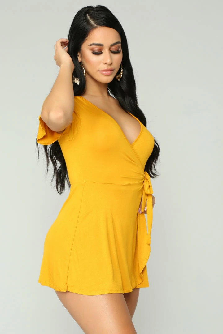 Fashion Nova Rompers Rhonda Wrap Romper - Mustard