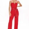 Fashion Nova Remi Jumpsuit - Red Wide Leg Jumpsuits