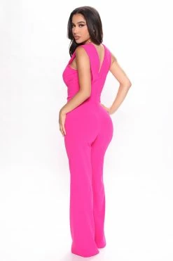 Fashion Nova Esmeralda Chain Jumpsuit - Fuchsia Wide Leg Jumpsuits