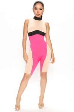 Fashion Nova Rompers Kick It Up Colorblock Romper - Fuchsia/combo