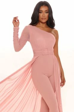 Fashion Nova Better Be Sure Mesh Jumpsuit - Mauve