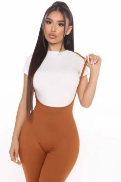Fashion Nova Stacey Overall Jumpsuit - Cognac