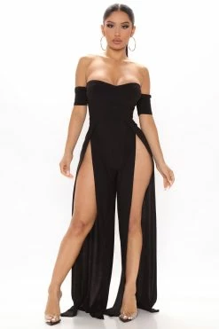 Fashion Nova Jumpsuits Jordan High Slit Jumpsuit - Black