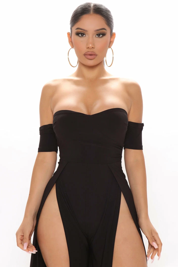 Fashion Nova Jumpsuits Jordan High Slit Jumpsuit - Black