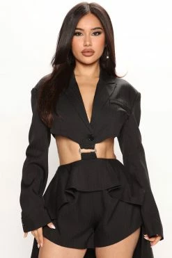 Fashion Nova Rompers Call Me Cape Blazer Romper - Black