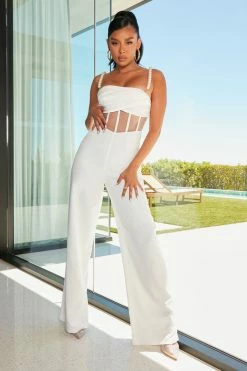 Fashion Nova Chloe Pearl Jumpsuit - White Wide Leg Jumpsuits
