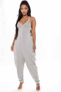 Fashion Nova Martin Tank Super Slouchy Jumpsuit - Heather Grey