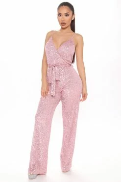 Fashion Nova Can't Hide The Shine Sequin Jumpsuit - Pink