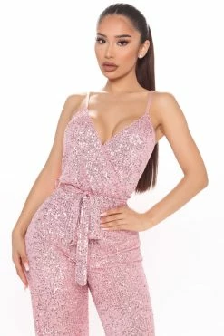 Fashion Nova Can't Hide The Shine Sequin Jumpsuit - Pink