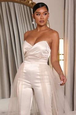 Fashion Nova Wide Leg Jumpsuits Love Affair Satin Jumpsuit - Blush